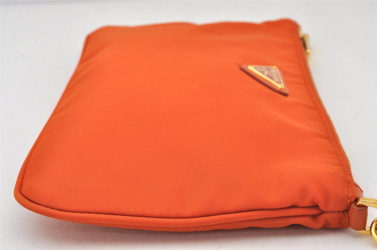 Authentic PRADA Tessuto Nylon Saffiano Leather Pouch Purse 1N1868 Orange 5284K