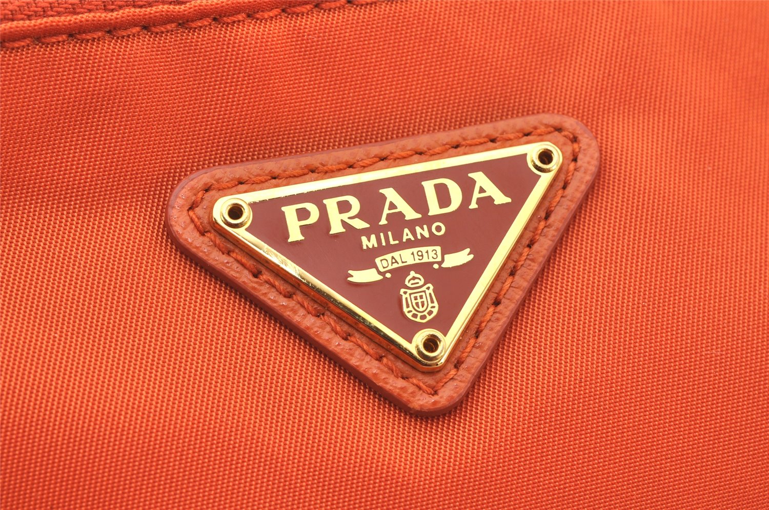 Authentic PRADA Tessuto Nylon Saffiano Leather Pouch Purse 1N1868 Orange 5284K