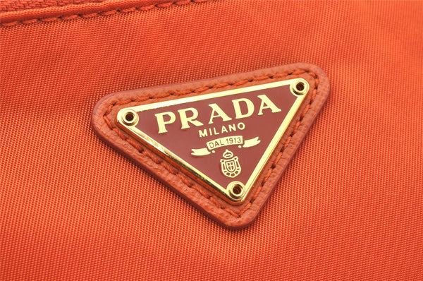 Authentic PRADA Tessuto Nylon Saffiano Leather Pouch Purse 1N1868 Orange 5284K