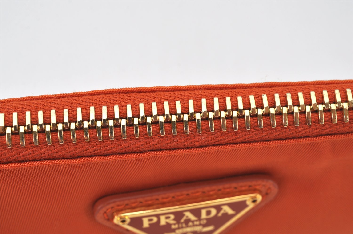 Authentic PRADA Tessuto Nylon Saffiano Leather Pouch Purse 1N1868 Orange 5284K