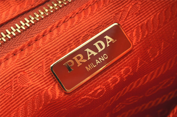 Authentic PRADA Tessuto Nylon Saffiano Leather Pouch Purse 1N1868 Orange 5284K