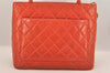 Authentic CHANEL Lamb Skin Medallion CC Logo Shoulder Tote Bag Orange 5285M