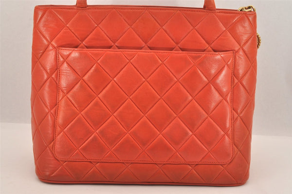 Authentic CHANEL Lamb Skin Medallion CC Logo Shoulder Tote Bag Orange 5285M