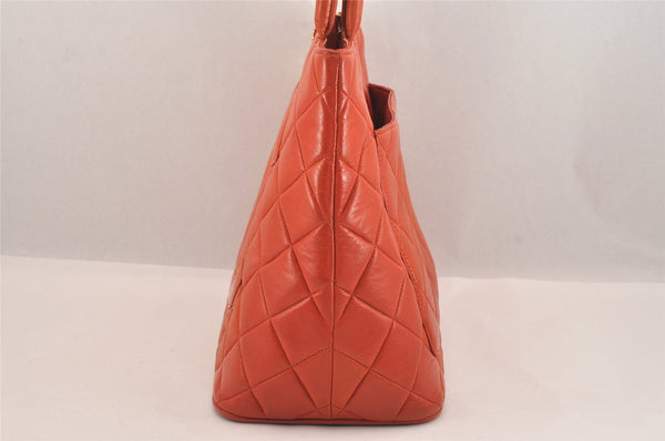 Authentic CHANEL Lamb Skin Medallion CC Logo Shoulder Tote Bag Orange 5285M