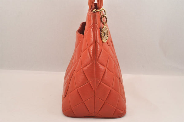 Authentic CHANEL Lamb Skin Medallion CC Logo Shoulder Tote Bag Orange 5285M