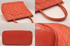Authentic CHANEL Lamb Skin Medallion CC Logo Shoulder Tote Bag Orange 5285M