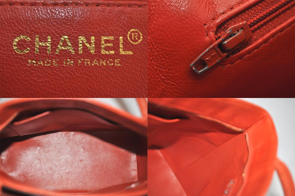 Authentic CHANEL Lamb Skin Medallion CC Logo Shoulder Tote Bag Orange 5285M