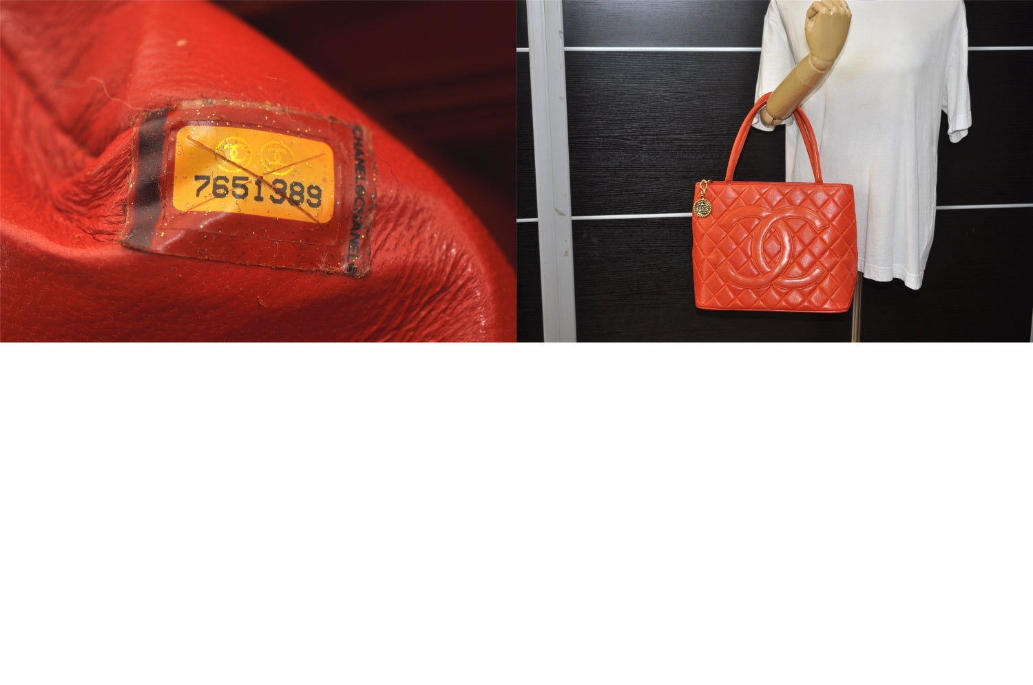 Authentic CHANEL Lamb Skin Medallion CC Logo Shoulder Tote Bag Orange 5285M