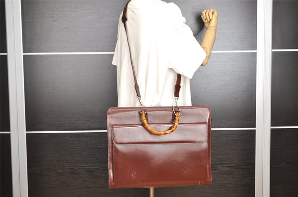 Authentic GUCCI Bamboo 2Way Briefcase Business Bag Leather Brown 5288I