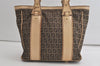 Authentic FENDI Zucchino Shoulder Tote Bag Canvas Leather Brown Junk 5288K