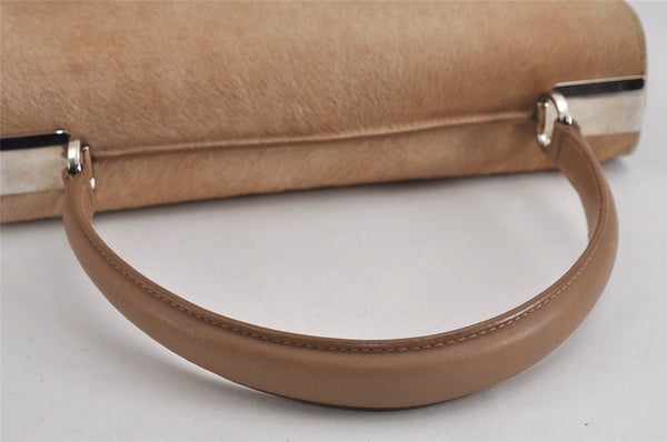 Authentic Salvatore Ferragamo Gancini Unborn Calf Leather Hand Bag Beige 5289J