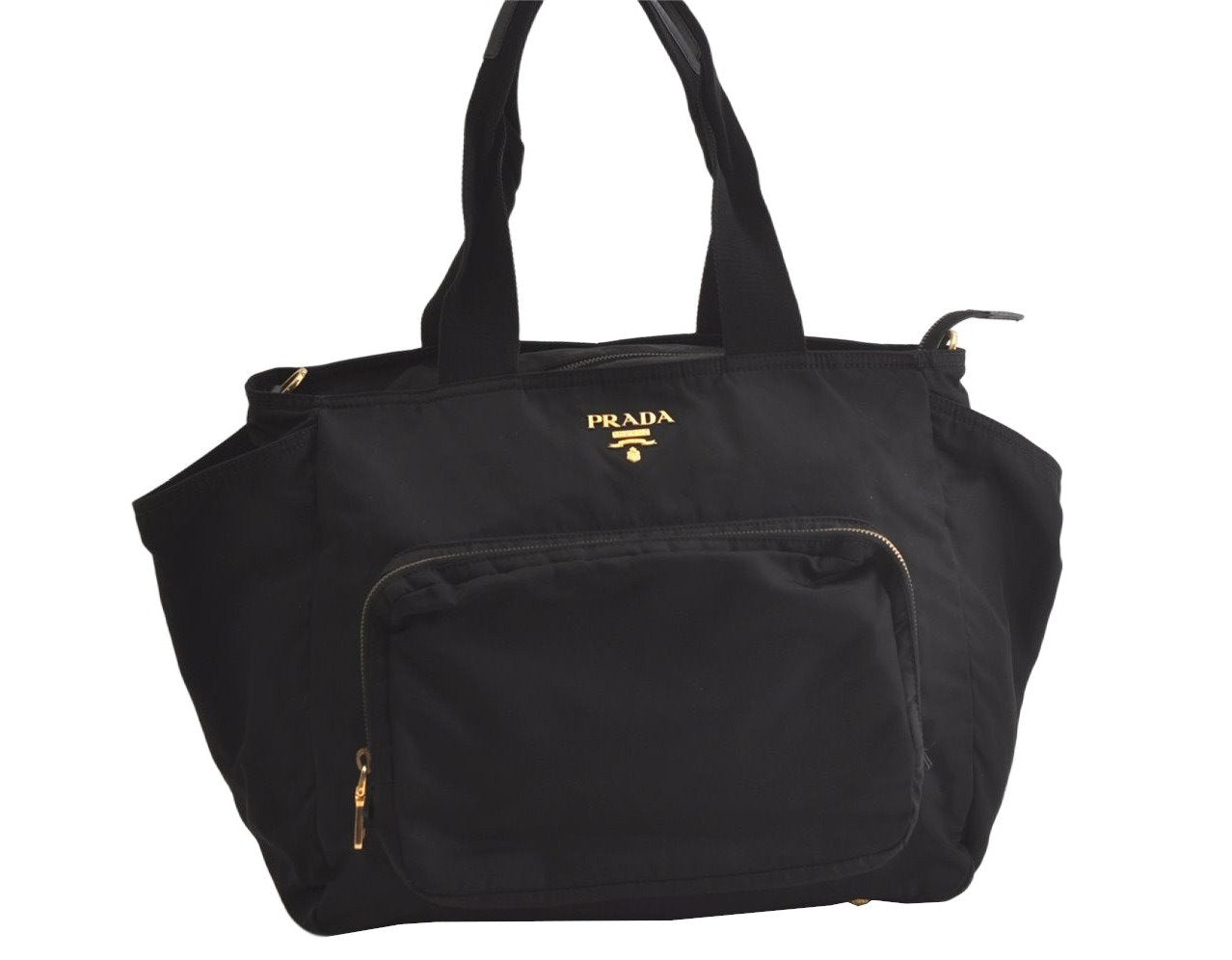 Authentic PRADA Nylon Tessuto Saffiano Leather 2Way Tote Bag Black 5293K