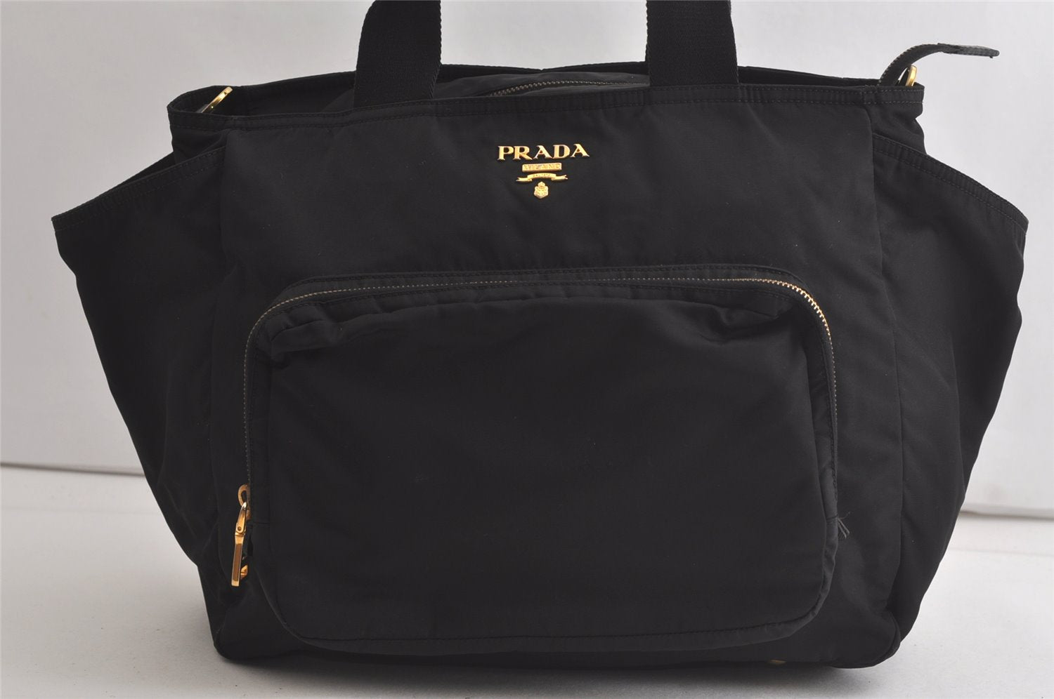 Authentic PRADA Nylon Tessuto Saffiano Leather 2Way Tote Bag Black 5293K