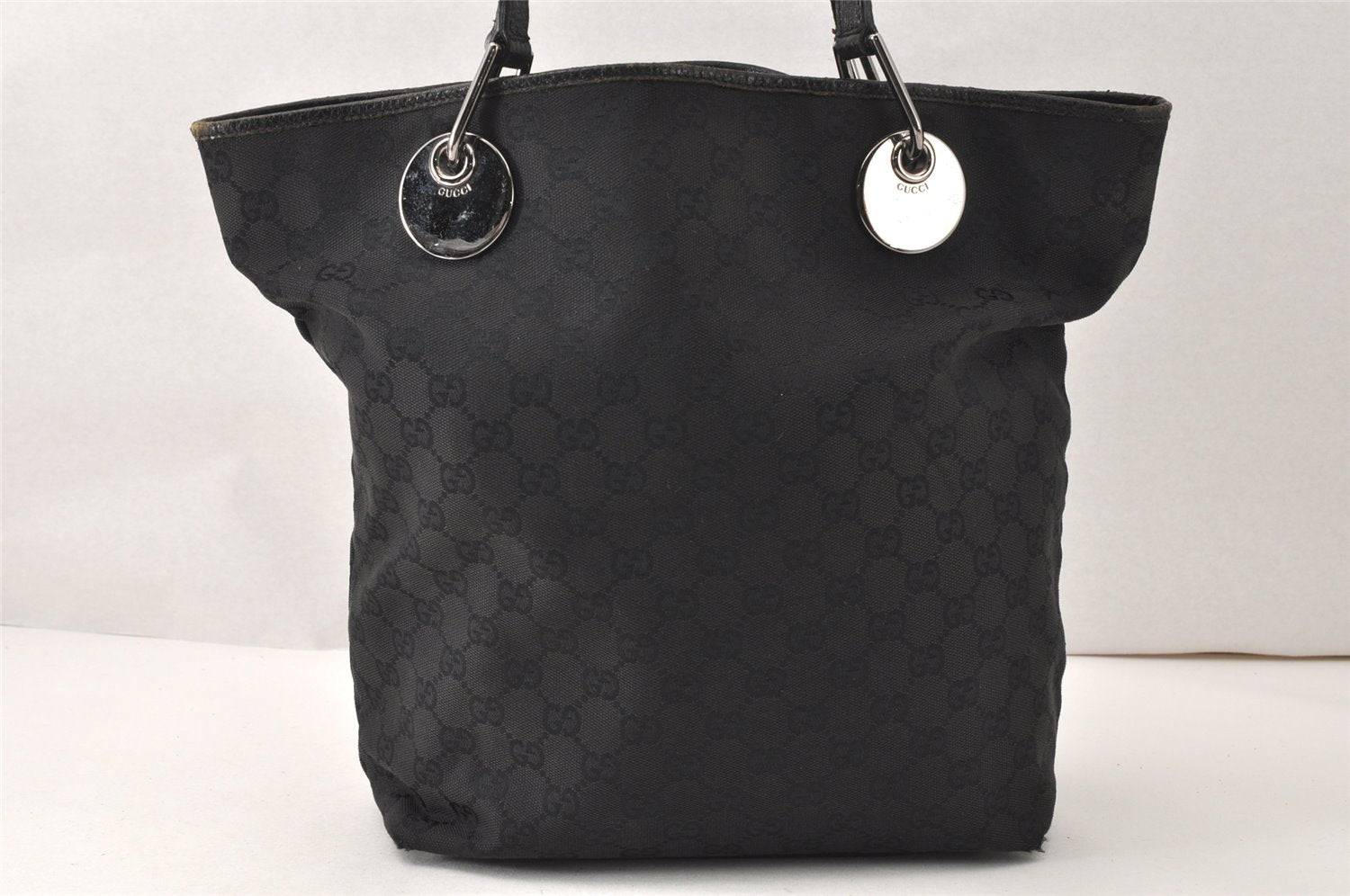 Authentic GUCCI Eclipse Shoulder Tote Bag GG Canvas Leather 120836 Black 5296K