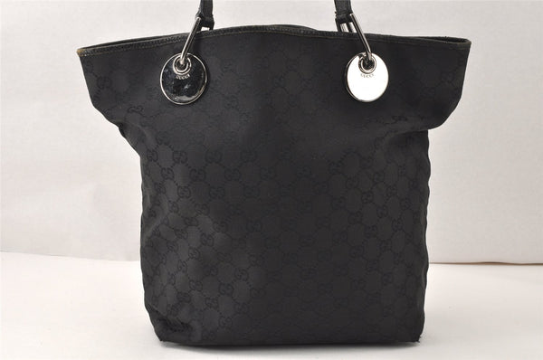 Authentic GUCCI Eclipse Shoulder Tote Bag GG Canvas Leather 120836 Black 5296K