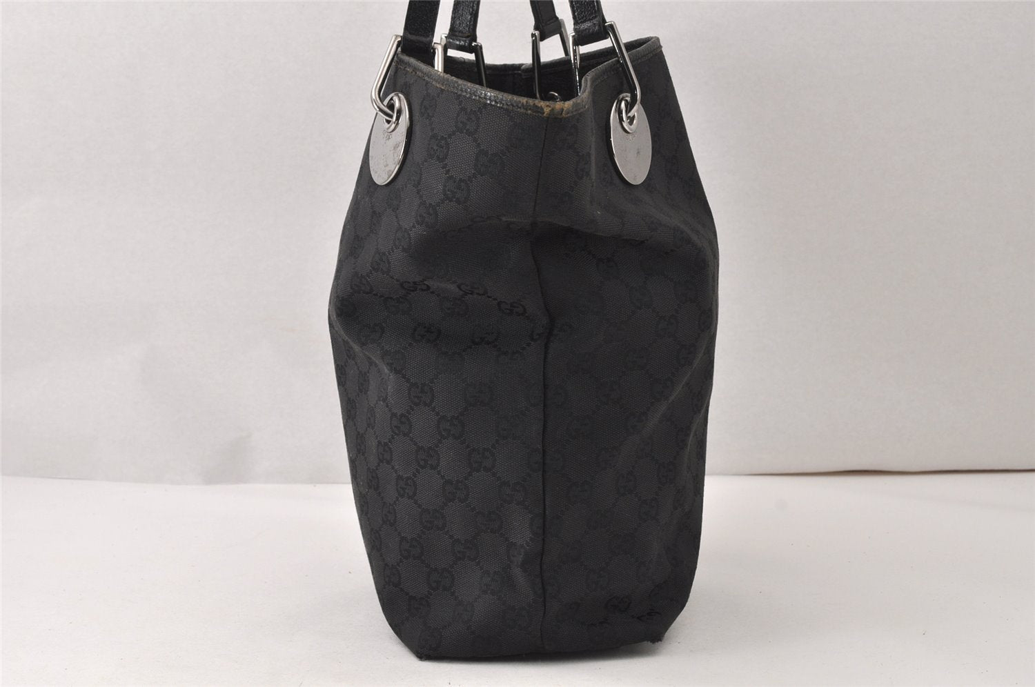 Authentic GUCCI Eclipse Shoulder Tote Bag GG Canvas Leather 120836 Black 5296K