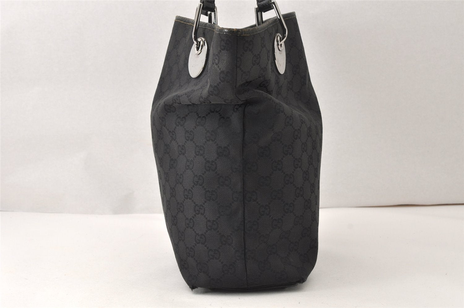 Authentic GUCCI Eclipse Shoulder Tote Bag GG Canvas Leather 120836 Black 5296K