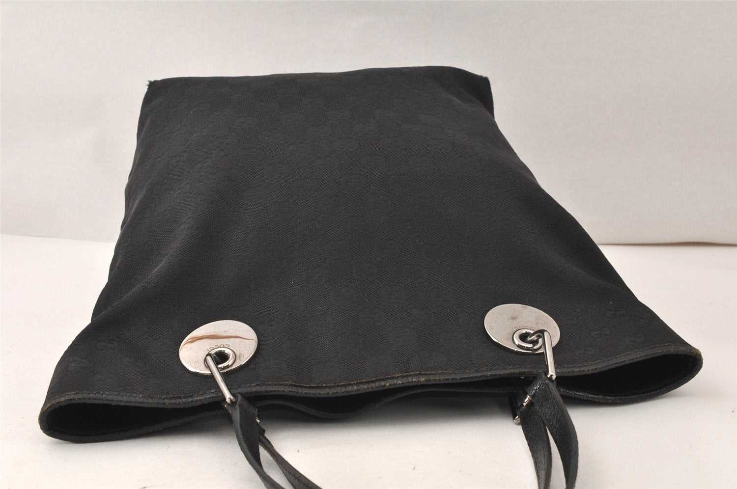 Authentic GUCCI Eclipse Shoulder Tote Bag GG Canvas Leather 120836 Black 5296K