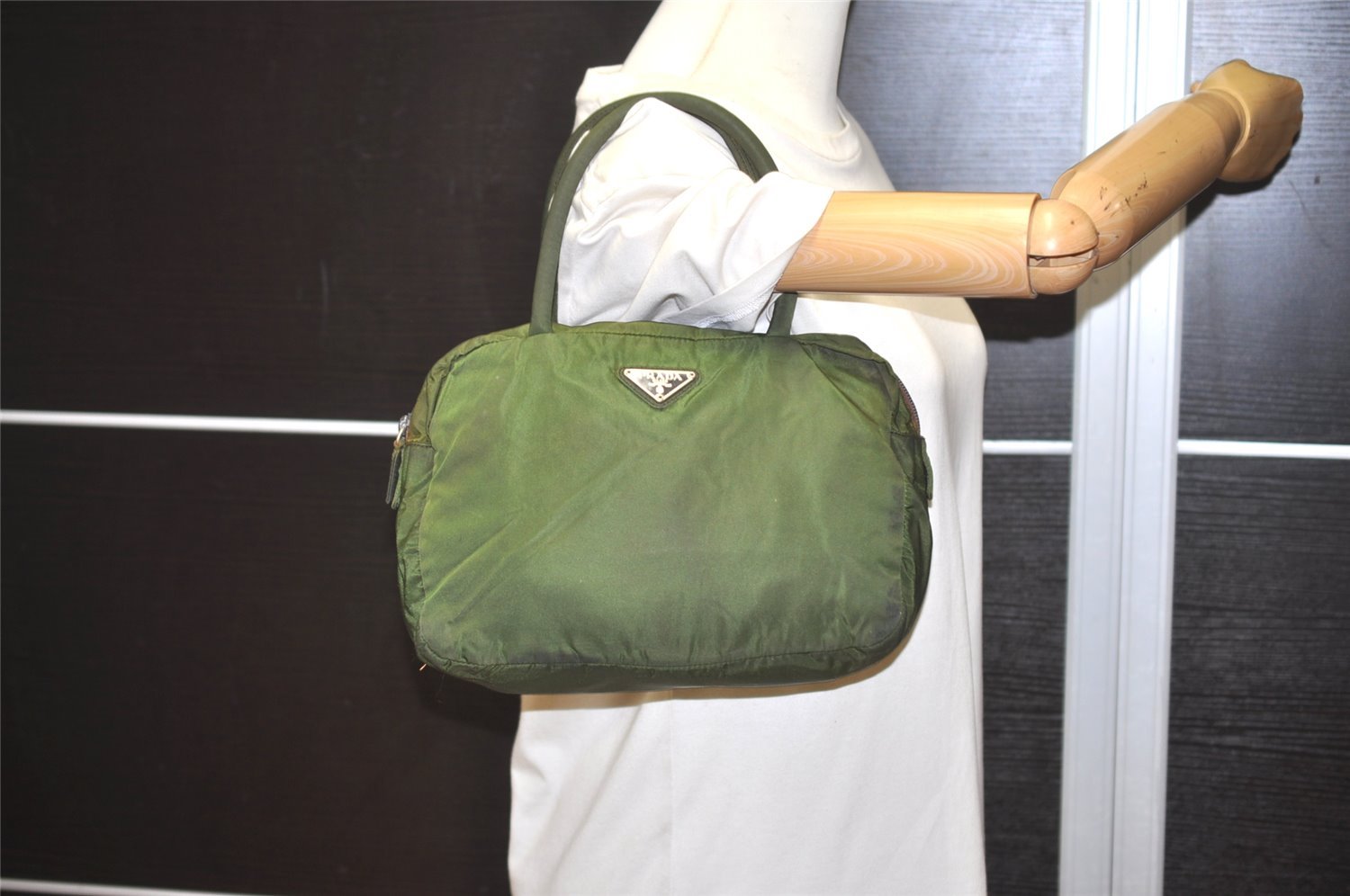 Authentic PRADA Vintage Nylon Tessuto Hand Bag Purse Green 5297I