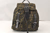 Authentic FENDI Zucca Drawstring Backpack Purse Nylon Leather Brown Junk 5297K