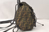 Authentic FENDI Zucca Drawstring Backpack Purse Nylon Leather Brown Junk 5297K