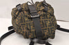 Authentic FENDI Zucca Drawstring Backpack Purse Nylon Leather Brown Junk 5297K