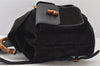 Authentic GUCCI Vintage Bamboo Drawstring Backpack Suede Leather Black 5298K