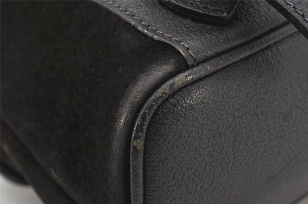 Authentic GUCCI Vintage Bamboo Drawstring Backpack Suede Leather Black 5298K