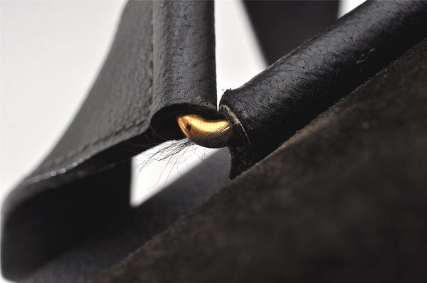 Authentic GUCCI Vintage Bamboo Drawstring Backpack Suede Leather Black 5298K