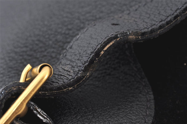 Authentic GUCCI Vintage Bamboo Drawstring Backpack Suede Leather Black 5298K