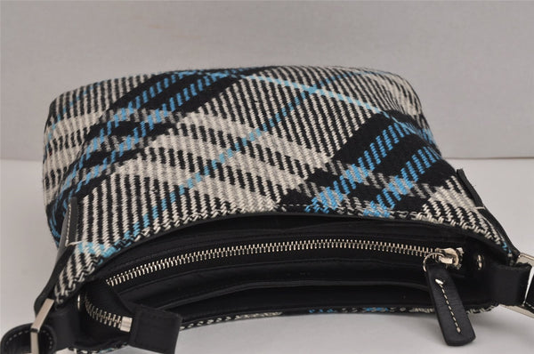 Authentic BURBERRY Check Shoulder Cross Body Bag Purse Wool Leather Black 5299J