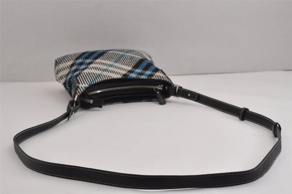 Authentic BURBERRY Check Shoulder Cross Body Bag Purse Wool Leather Black 5299J