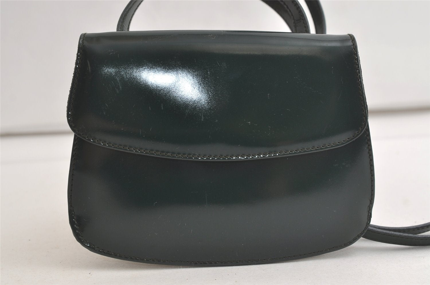 Authentic GUCCI Horsebit Shoulder Cross Body Bag Purse Enamel Green Junk 5301K