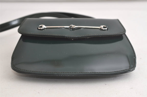 Authentic GUCCI Horsebit Shoulder Cross Body Bag Purse Enamel Green Junk 5301K
