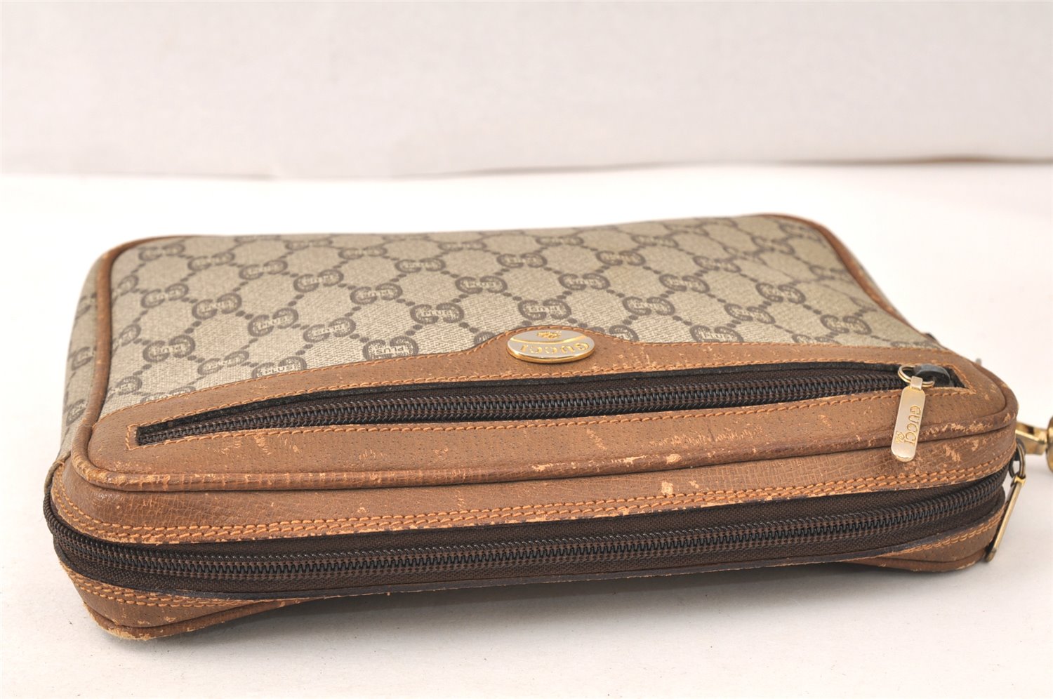 Authentic GUCCI GG Plus Clutch Hand Bag Purse PVC Leather Brown Junk 5304K