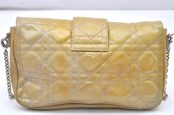 Authentic Christian Dior New Lock Cannage Enamel Chain Shoulder Bag Yellow 5305K