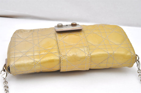 Authentic Christian Dior New Lock Cannage Enamel Chain Shoulder Bag Yellow 5305K