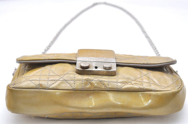Authentic Christian Dior New Lock Cannage Enamel Chain Shoulder Bag Yellow 5305K