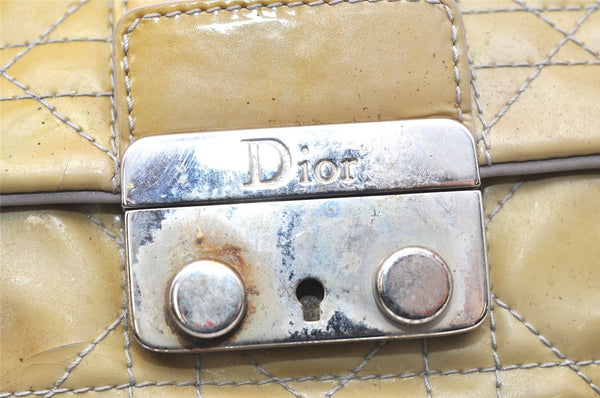 Authentic Christian Dior New Lock Cannage Enamel Chain Shoulder Bag Yellow 5305K