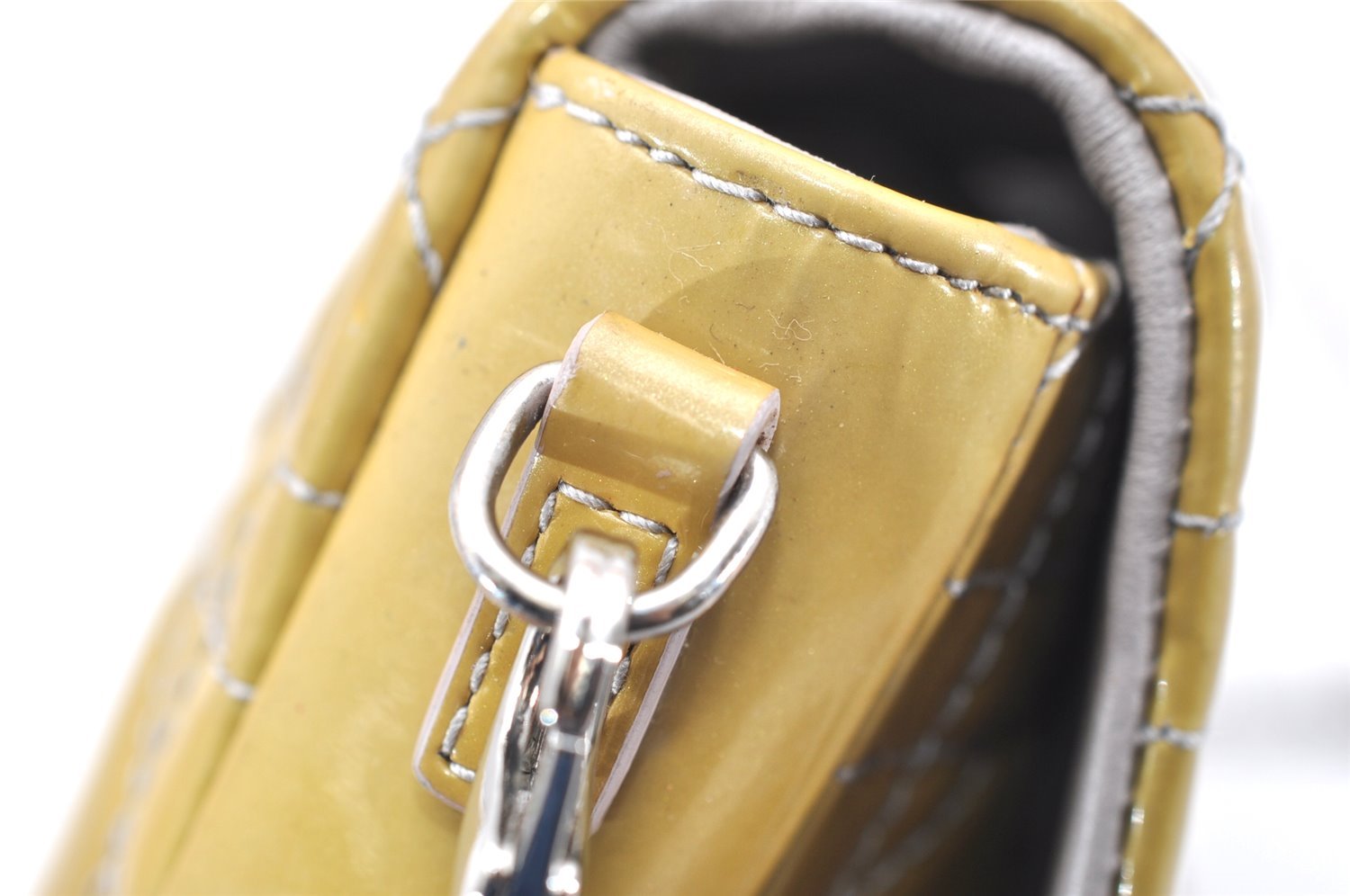 Authentic Christian Dior New Lock Cannage Enamel Chain Shoulder Bag Yellow 5305K
