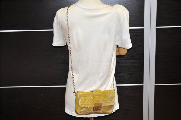 Authentic Christian Dior New Lock Cannage Enamel Chain Shoulder Bag Yellow 5305K