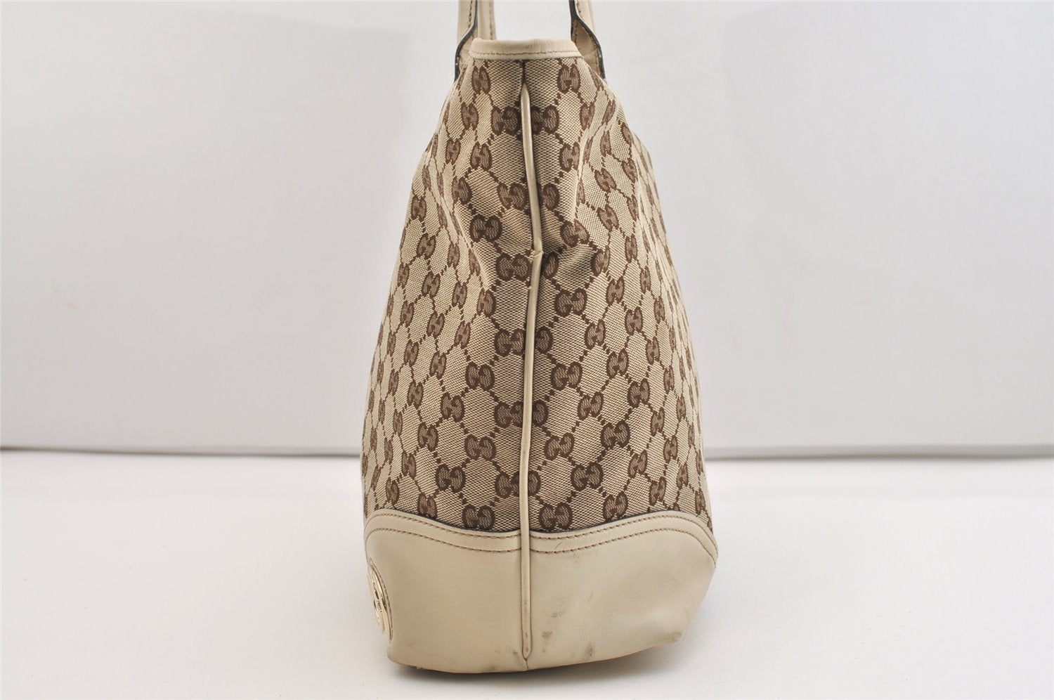 Authentic GUCCI New Britt Shoulder Tote Bag GG Canvas Leather 169945 Brown 5309J