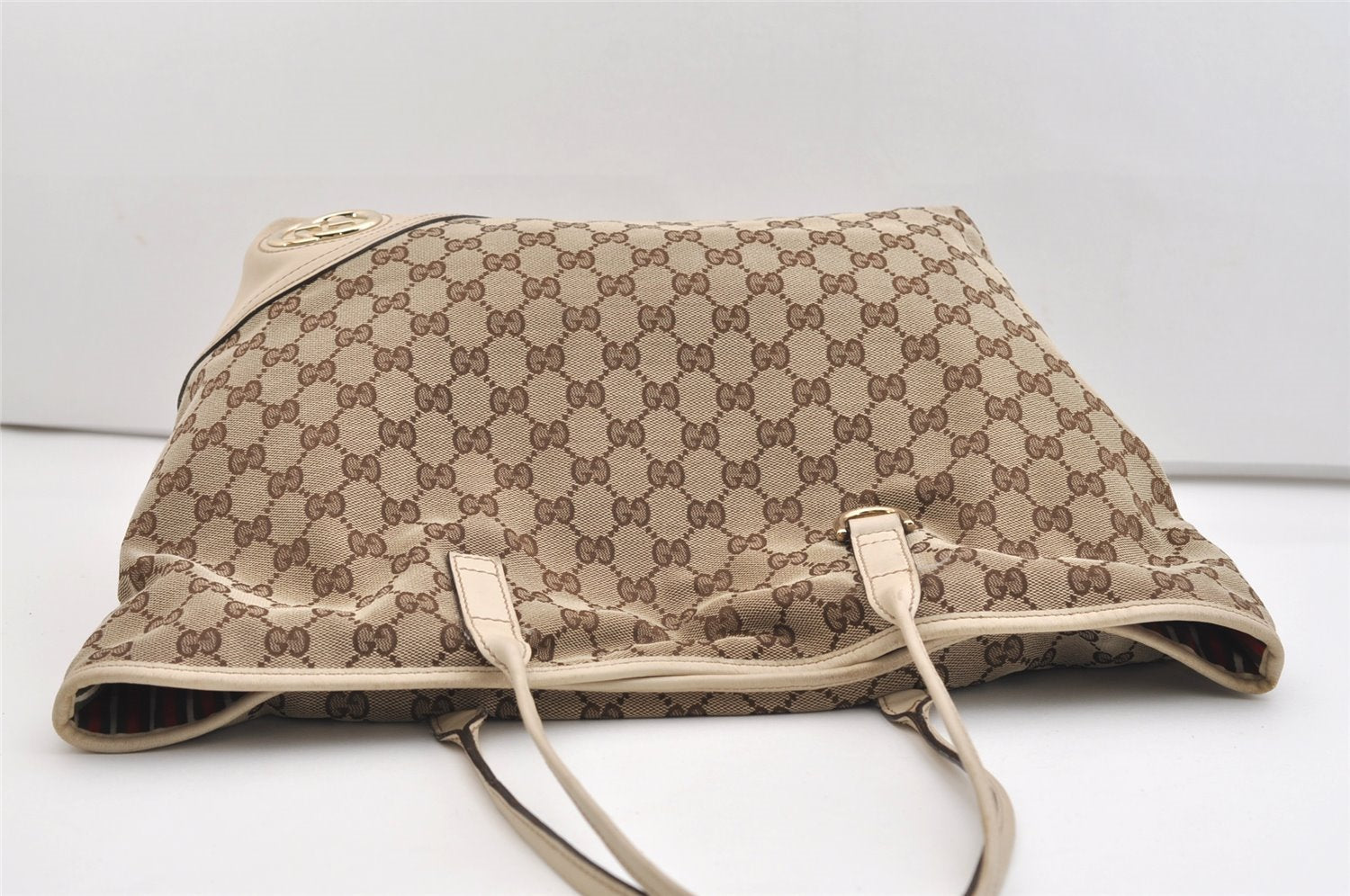 Authentic GUCCI New Britt Shoulder Tote Bag GG Canvas Leather 169945 Brown 5309J