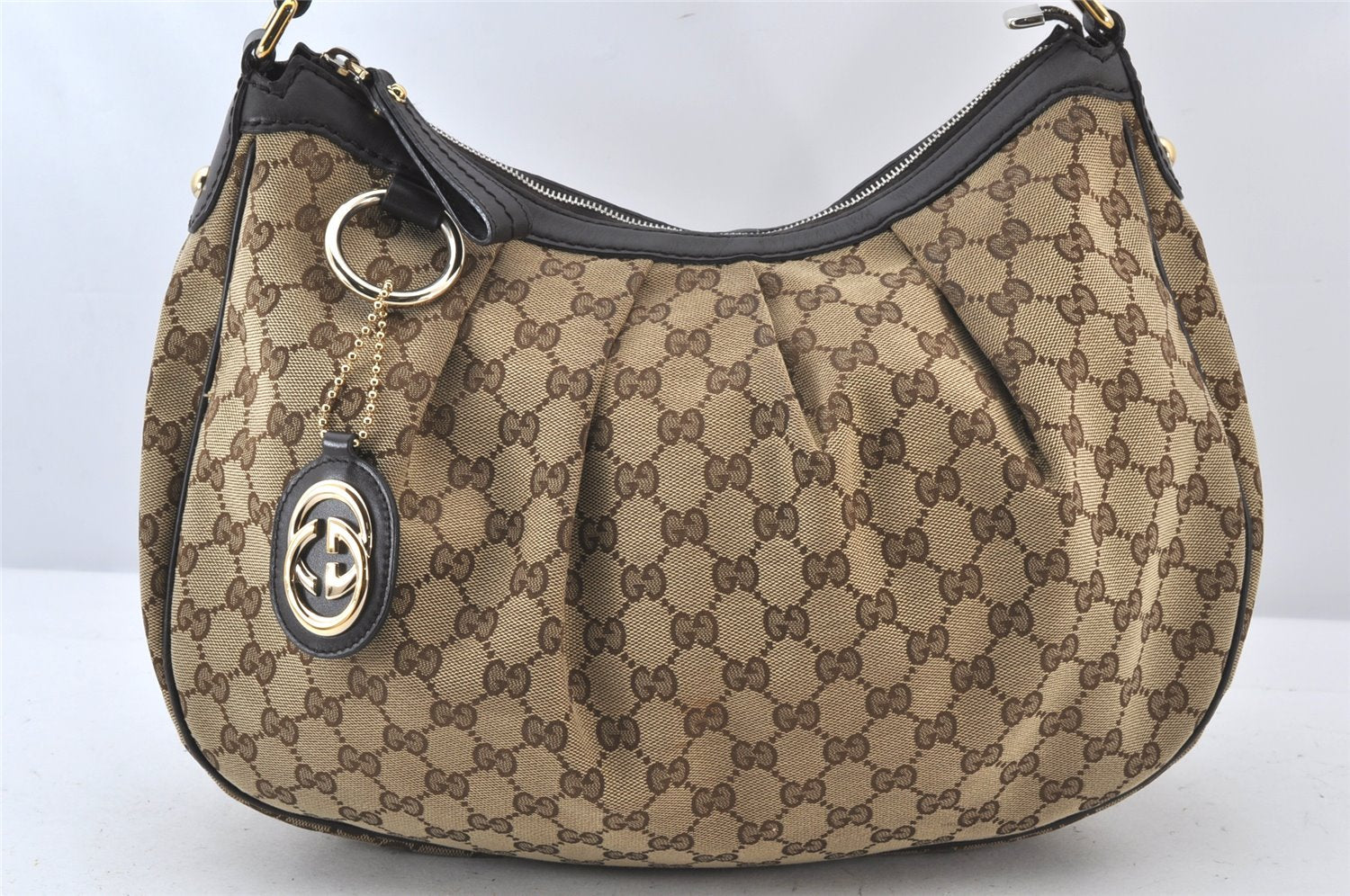 Authentic GUCCI Sukey Shoulder Tote Bag GG Canvas Leather 232955 Brown 5309K