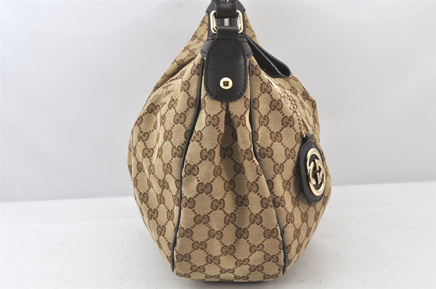Authentic GUCCI Sukey Shoulder Tote Bag GG Canvas Leather 232955 Brown 5309K