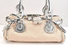 Authentic Chloe Paddington Canvas Leather Shoulder Hand Bag Beige Silver 5310K