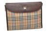Authentic Burberrys Nova Check Clutch Hand Bag Patter Canvas Leather Beige 5311K