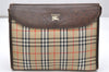 Authentic Burberrys Nova Check Clutch Hand Bag Patter Canvas Leather Beige 5311K
