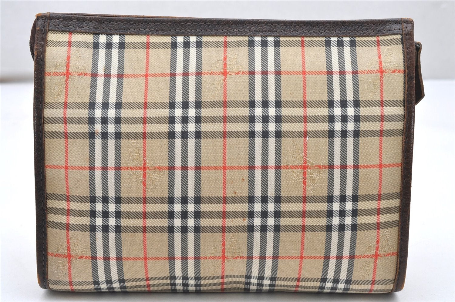 Authentic Burberrys Nova Check Clutch Hand Bag Patter Canvas Leather Beige 5311K