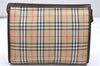 Authentic Burberrys Nova Check Clutch Hand Bag Patter Canvas Leather Beige 5311K